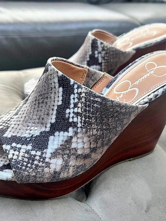 JS by Jessica Simpson Shoes - JS by Jessica Simpson JS Chantelle Snake Print Wedge Mules US 7M